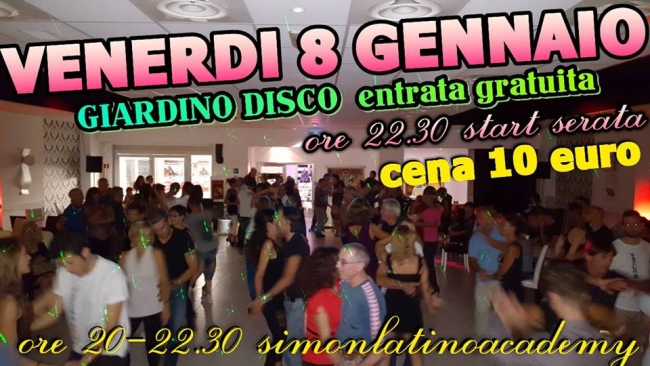 Venerdi 8 gennaio serata latina Giardino Disco, entrata gratuita