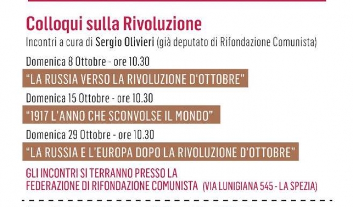 Ottobre Rosso, Prc La Spezia: &quot;Domani appuntamento con la storia della Rivoluzione russa&quot;.