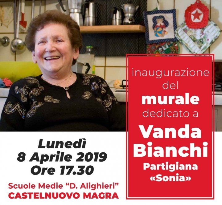 Domani l&#039;inaugurazione del murale Vanda Bianchi , la partigiana &quot;Sonia&quot;, alla Dante Alighieri di Castelnuovo Magra
